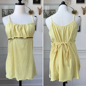 Vintage Y2K Deb Yellow Polka Dot Empire Waist Tank Top Cami 2X